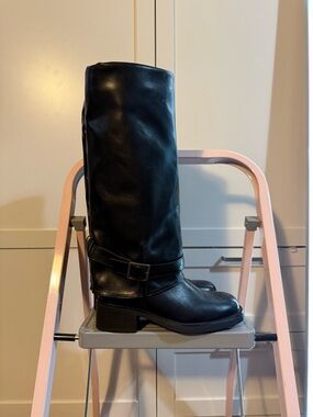 Call It Spring Black Tall Combat Moto Boots